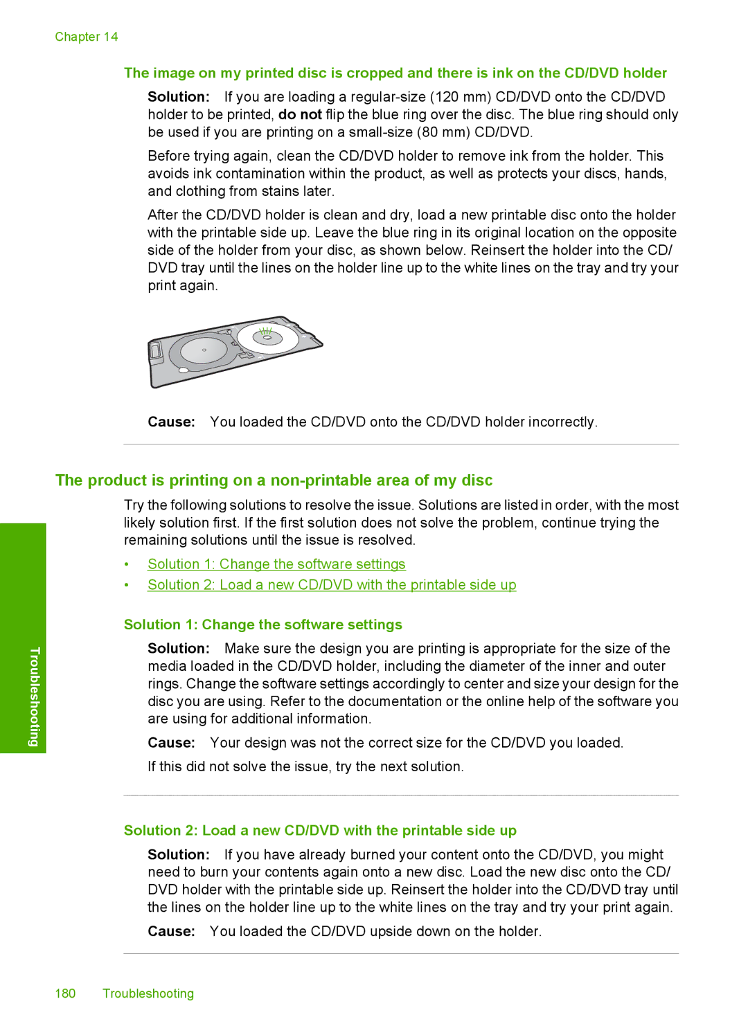 HP C5500 manual Product is printing on a non-printable area of my disc, Solution 1 Change the software settings 