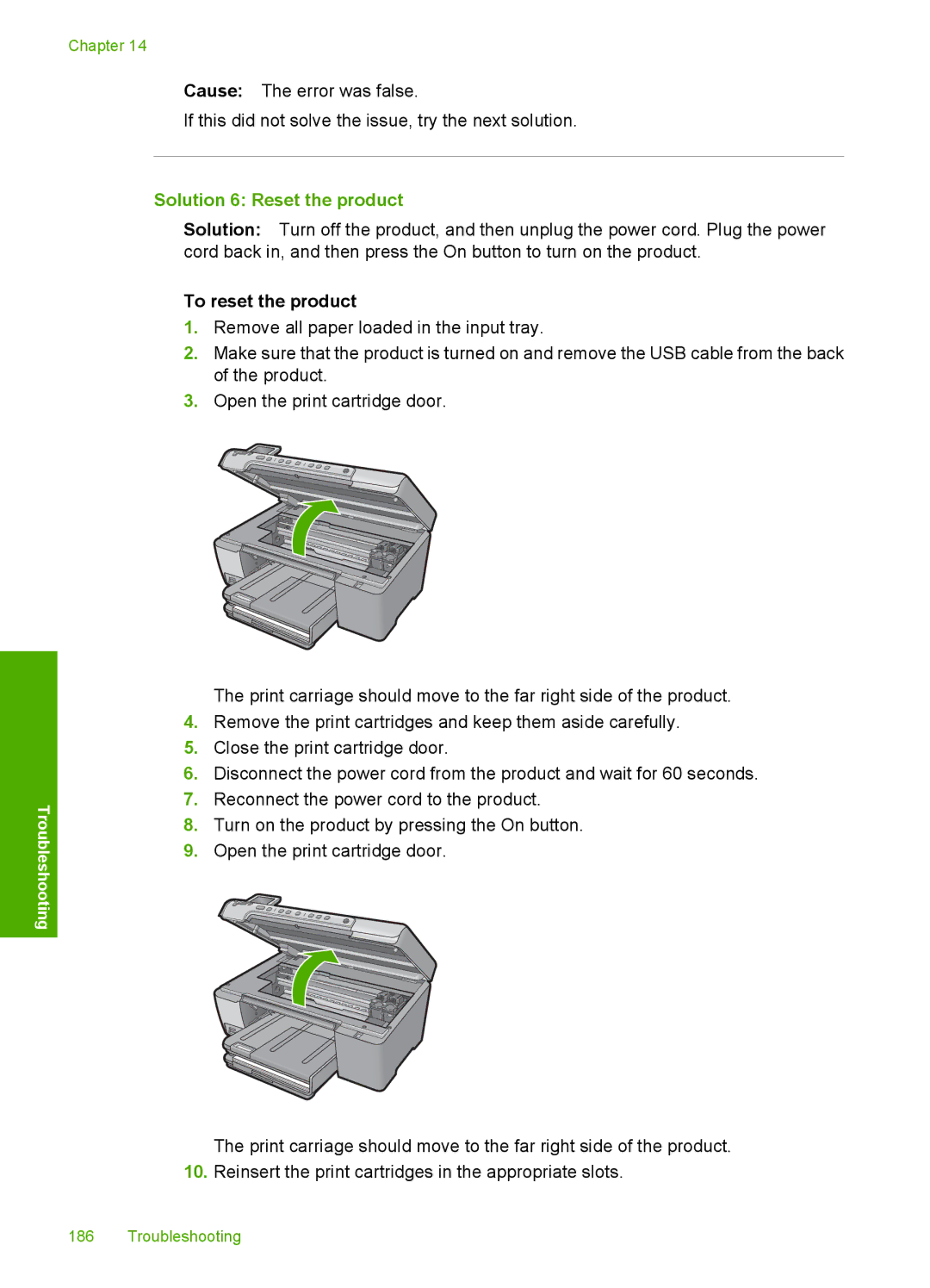 HP C5500 manual Solution 6 Reset the product, To reset the product 