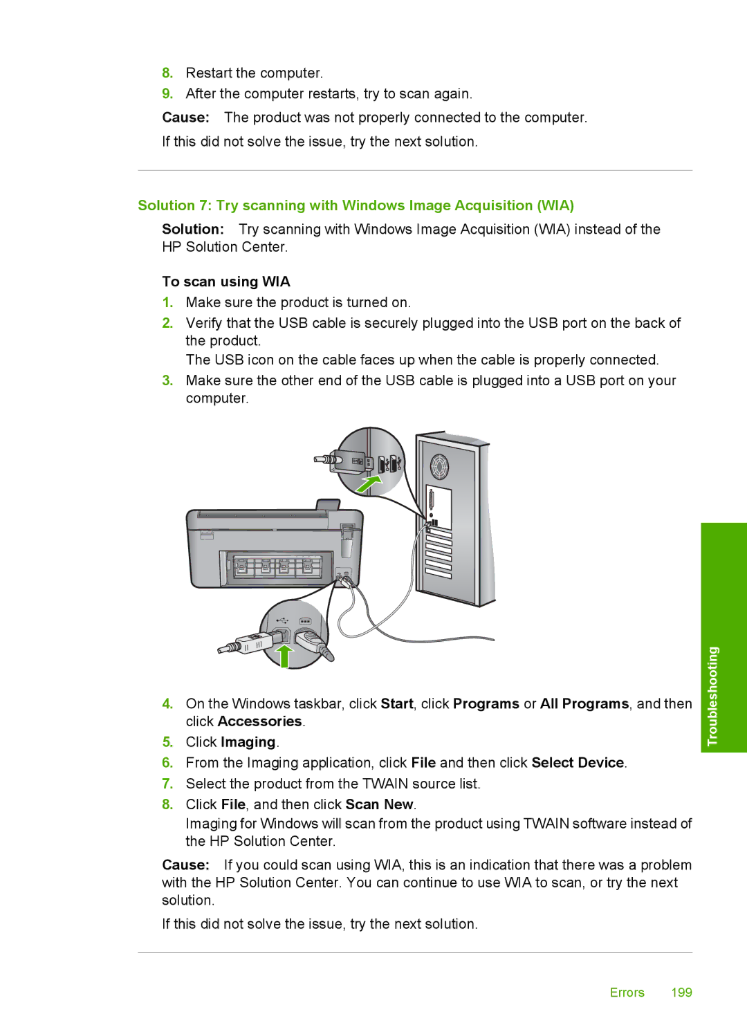 HP C5500 manual Solution 7 Try scanning with Windows Image Acquisition WIA, To scan using WIA 