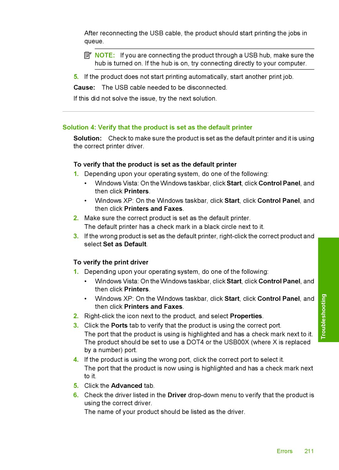 HP C5500 manual To verify that the product is set as the default printer, To verify the print driver 