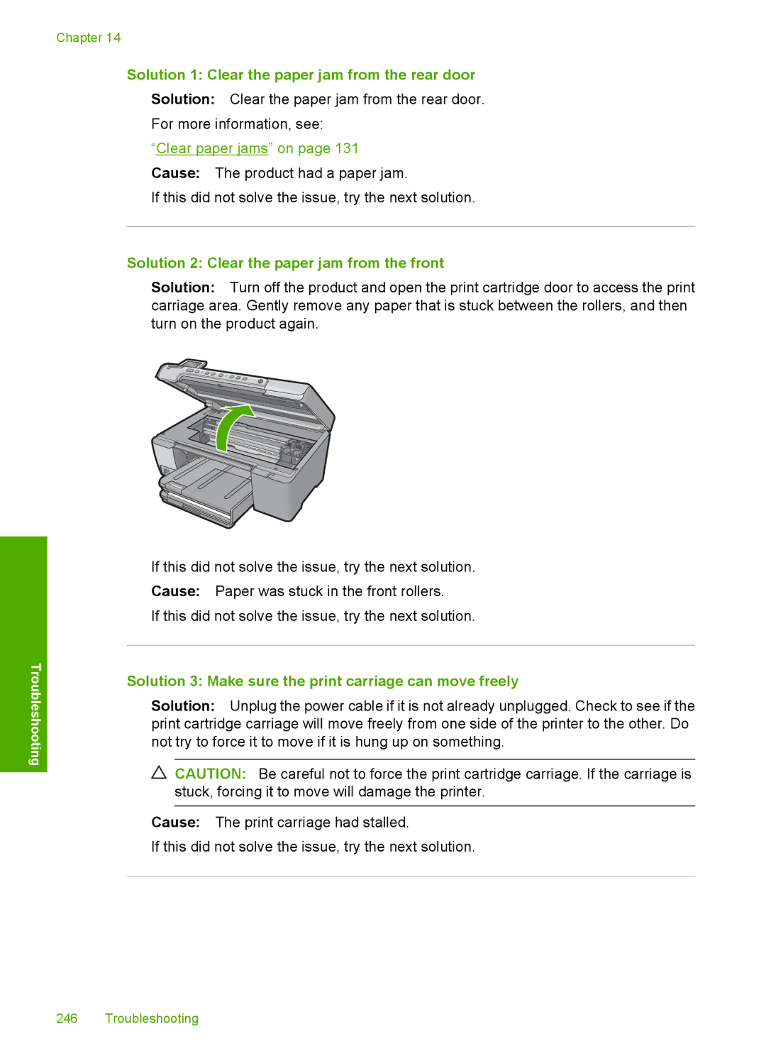 HP C5500 manual Solution 1 Clear the paper jam from the rear door 