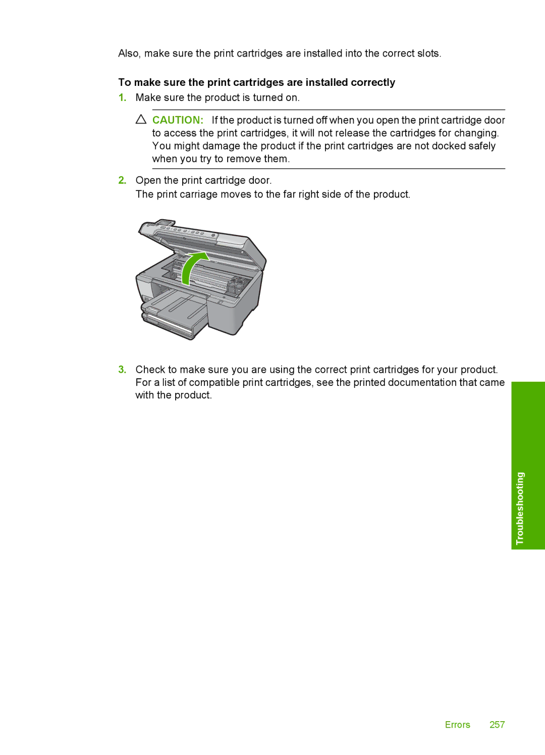 HP C5500 manual To make sure the print cartridges are installed correctly 