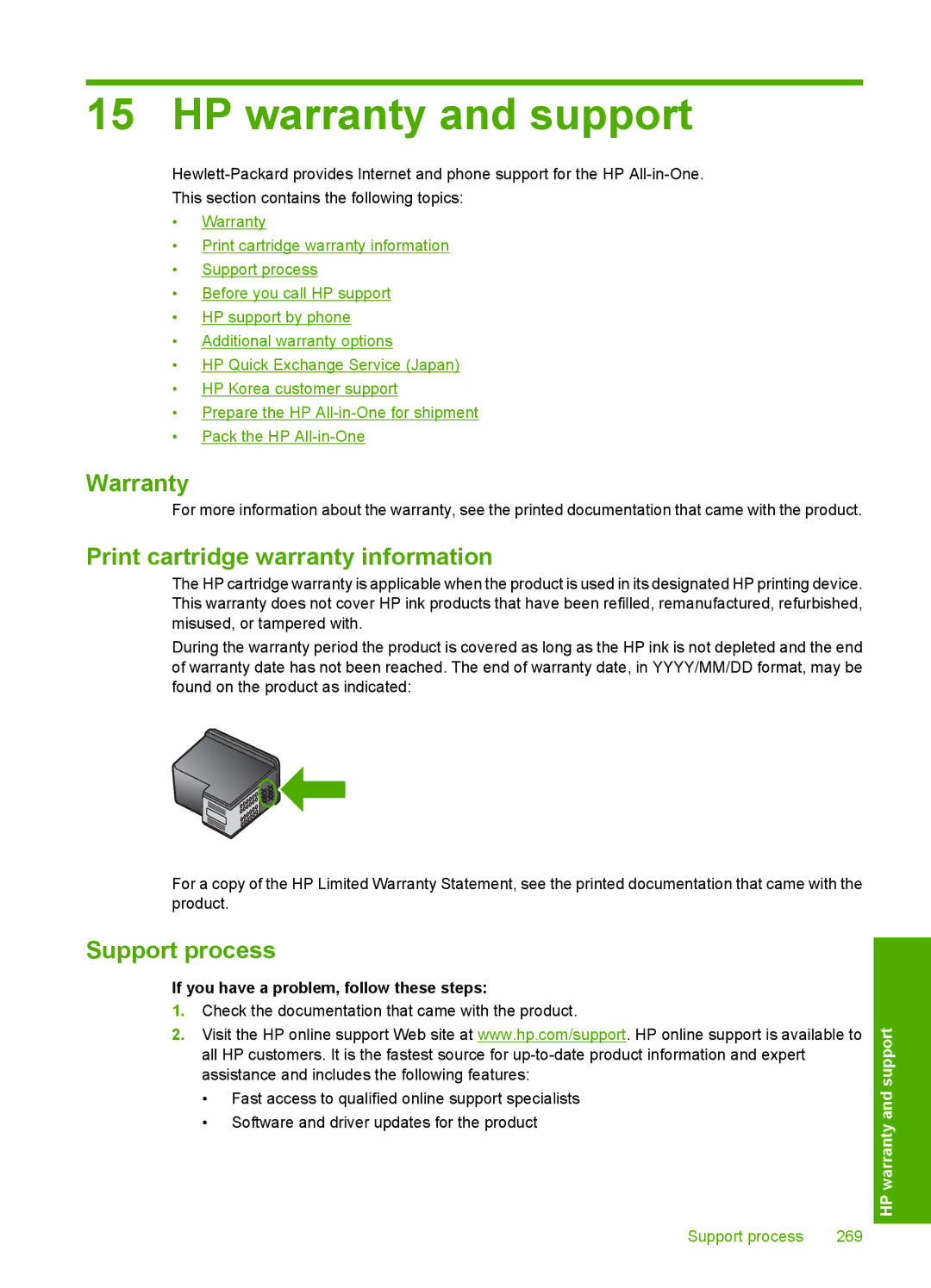 HP C5500 manual HP warranty and support, Warranty 