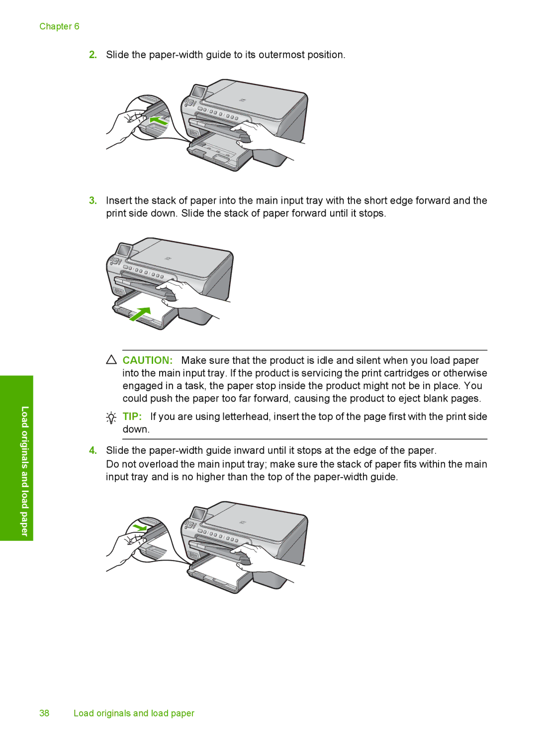 HP C5500 manual Slide the paper-width guide to its outermost position 