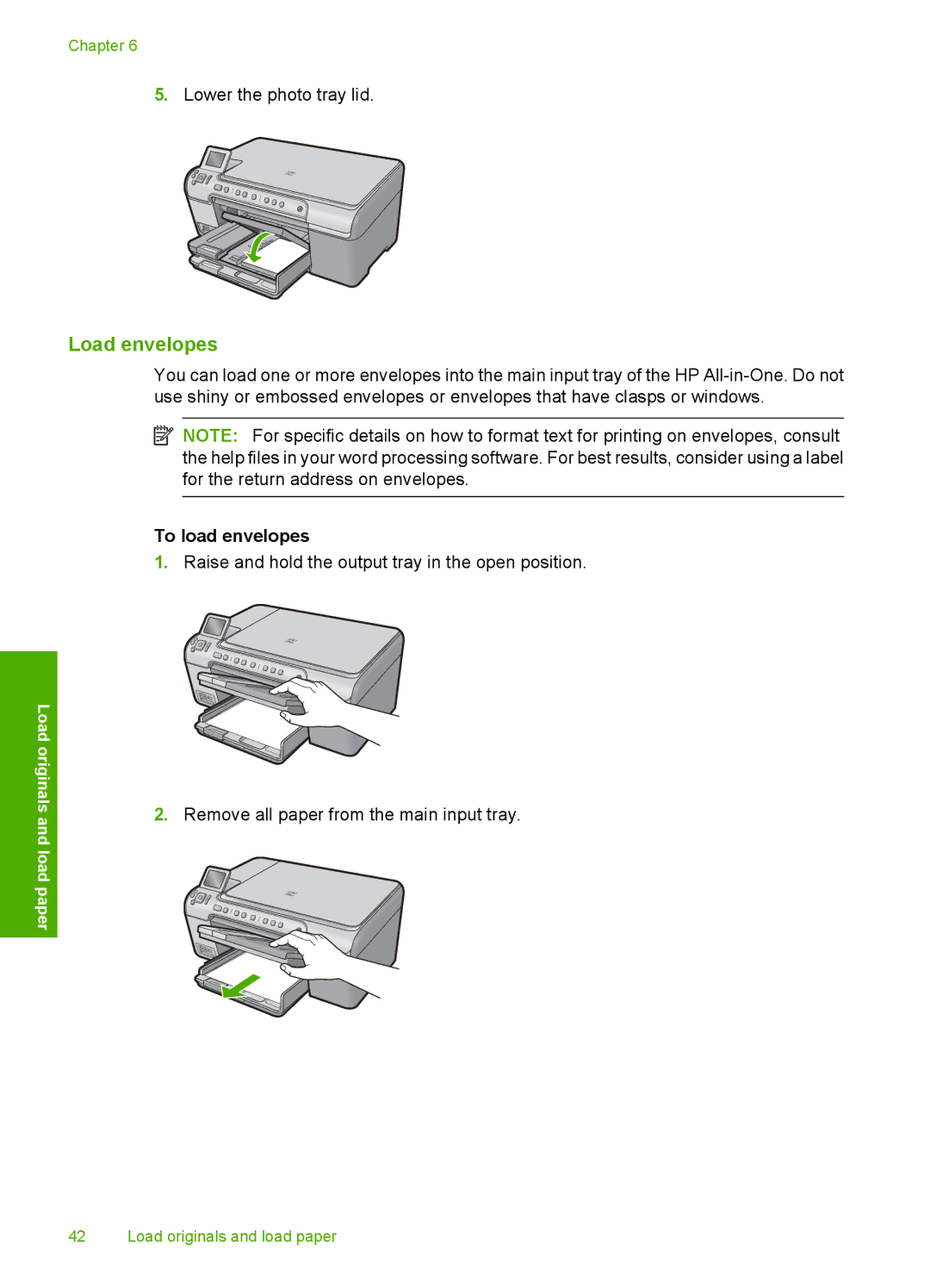 HP C5500 manual Load envelopes, To load envelopes 