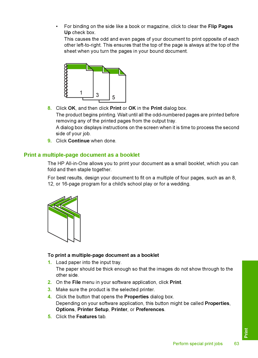 HP C5500 manual Print a multiple-page document as a booklet, To print a multiple-page document as a booklet 