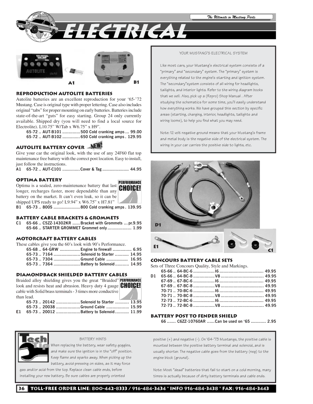 HP C5ZZ manual Reproduction Autolite Batteries, Autolite Battery Cover, Optima Battery, Battery Cable Brackets & Grommets 