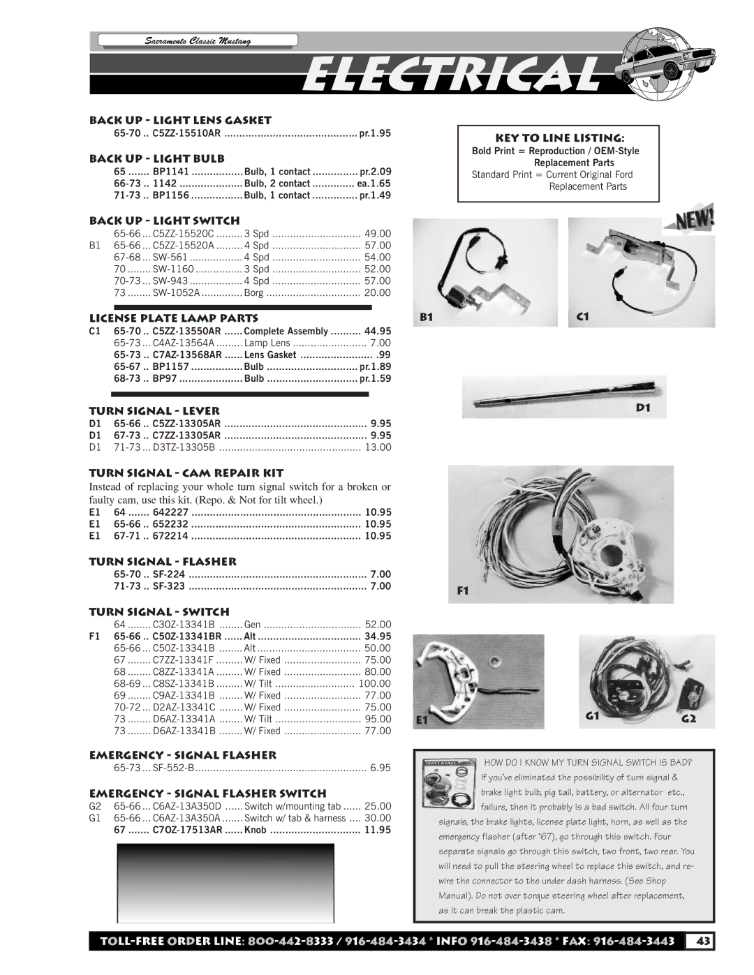 HP C5ZZ Back UP Light Lens Gasket, Back UP Light Bulb, KEY to Line Listing, Back UP Light Switch, License Plate Lamp Parts 