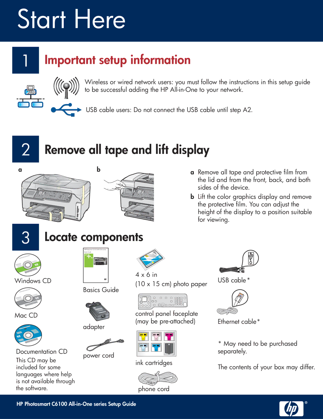 HP C6150, C6180 manual Remove all tape and lift display, Locate components 