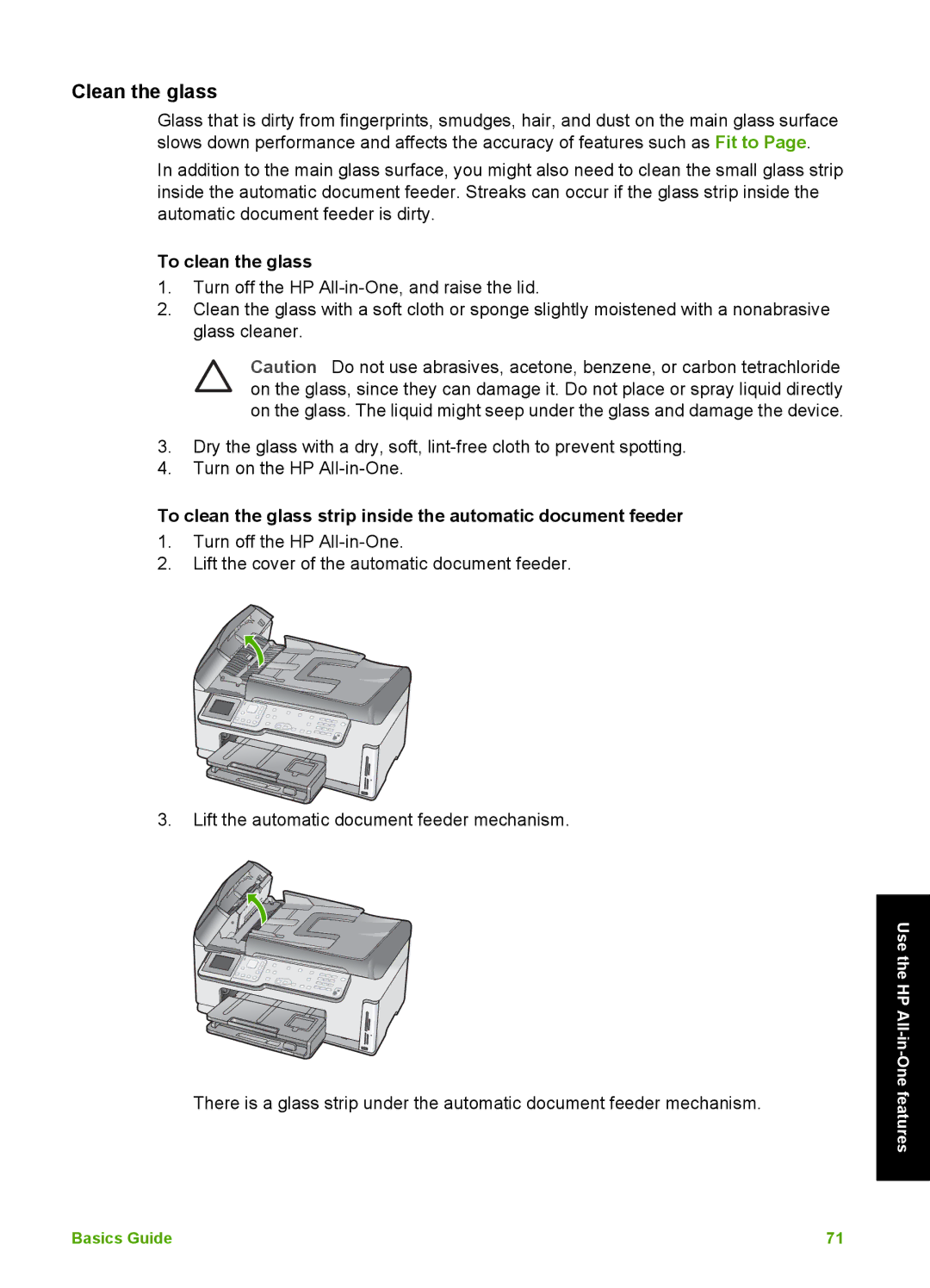 HP C6180, C6150 manual Clean the glass, To clean the glass 