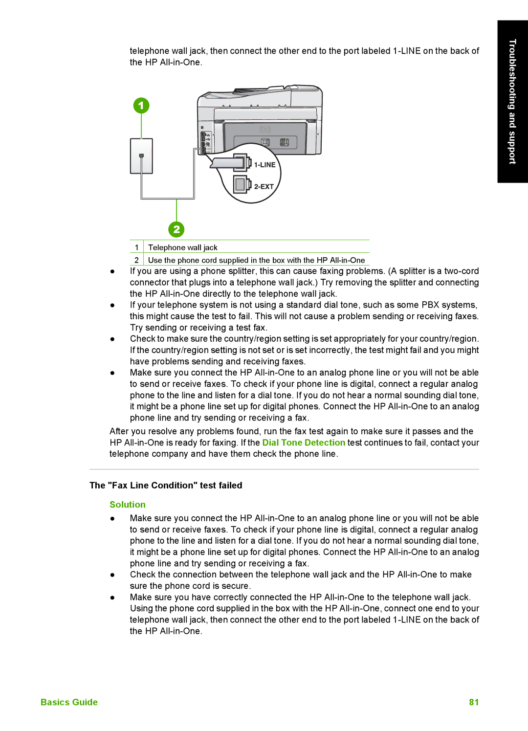 HP C6180, C6150 manual Fax Line Condition test failed 