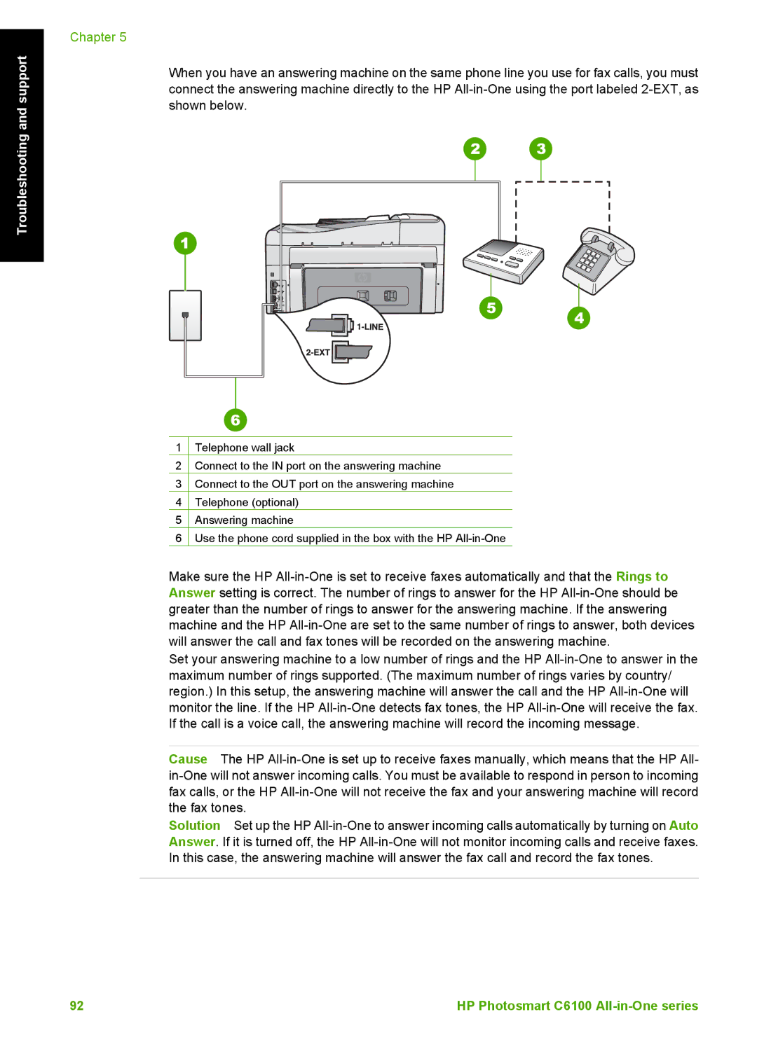 HP C6150, C6180 manual Telephone wall jack 