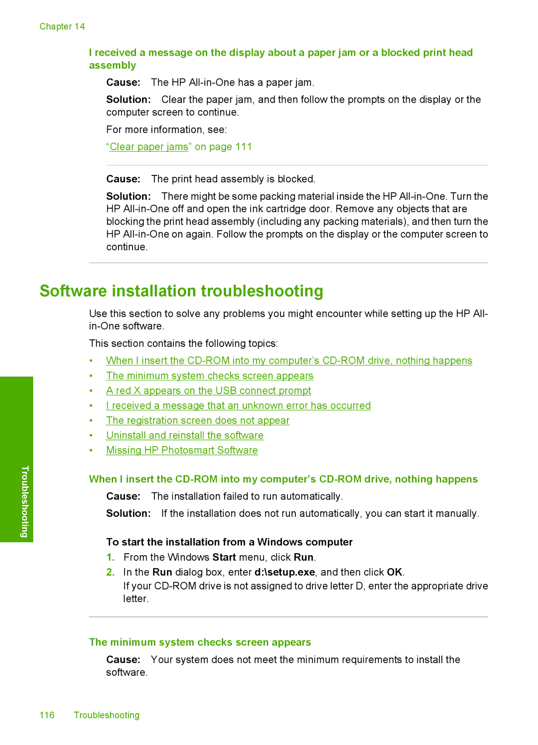 HP C6200 manual Software installation troubleshooting, To start the installation from a Windows computer 