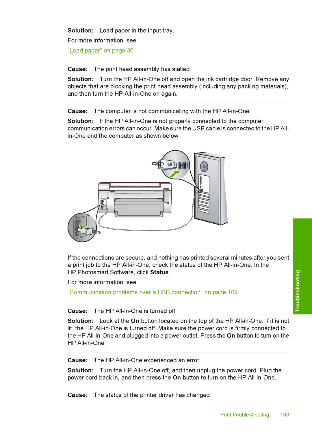 HP C6200 manual Print troubleshooting 133 