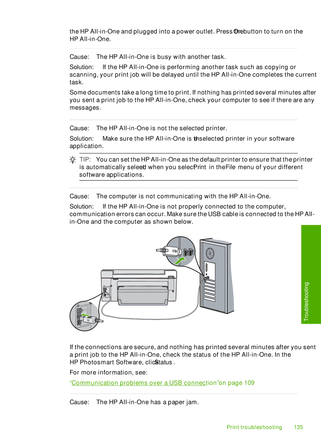 HP C6200 manual Print troubleshooting 135 