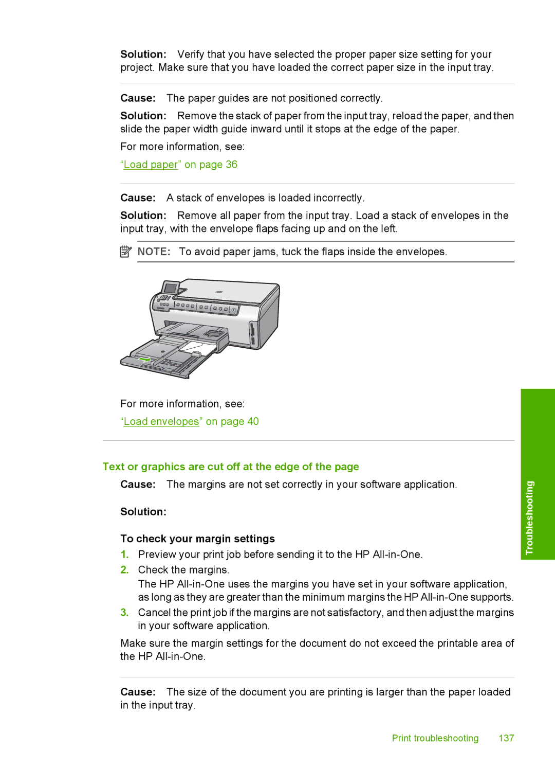 HP C6200 manual Text or graphics are cut off at the edge, Solution To check your margin settings 