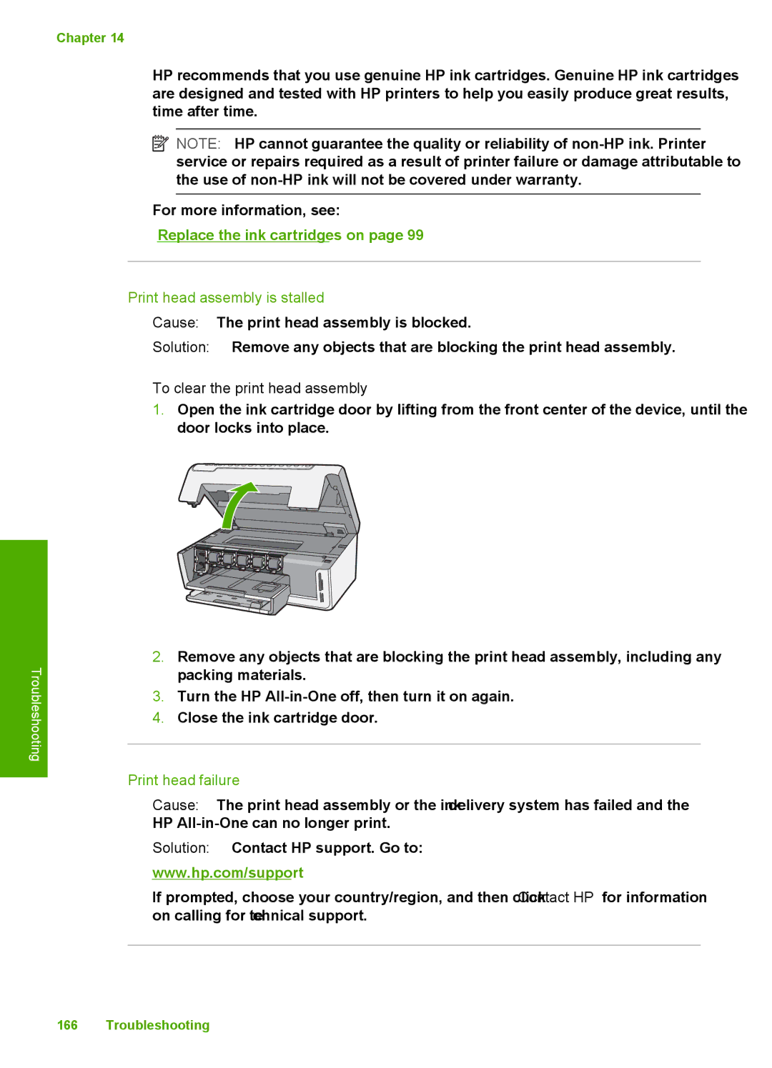 HP C6200 manual Print head assembly is stalled, To clear the print head assembly, Print head failure 