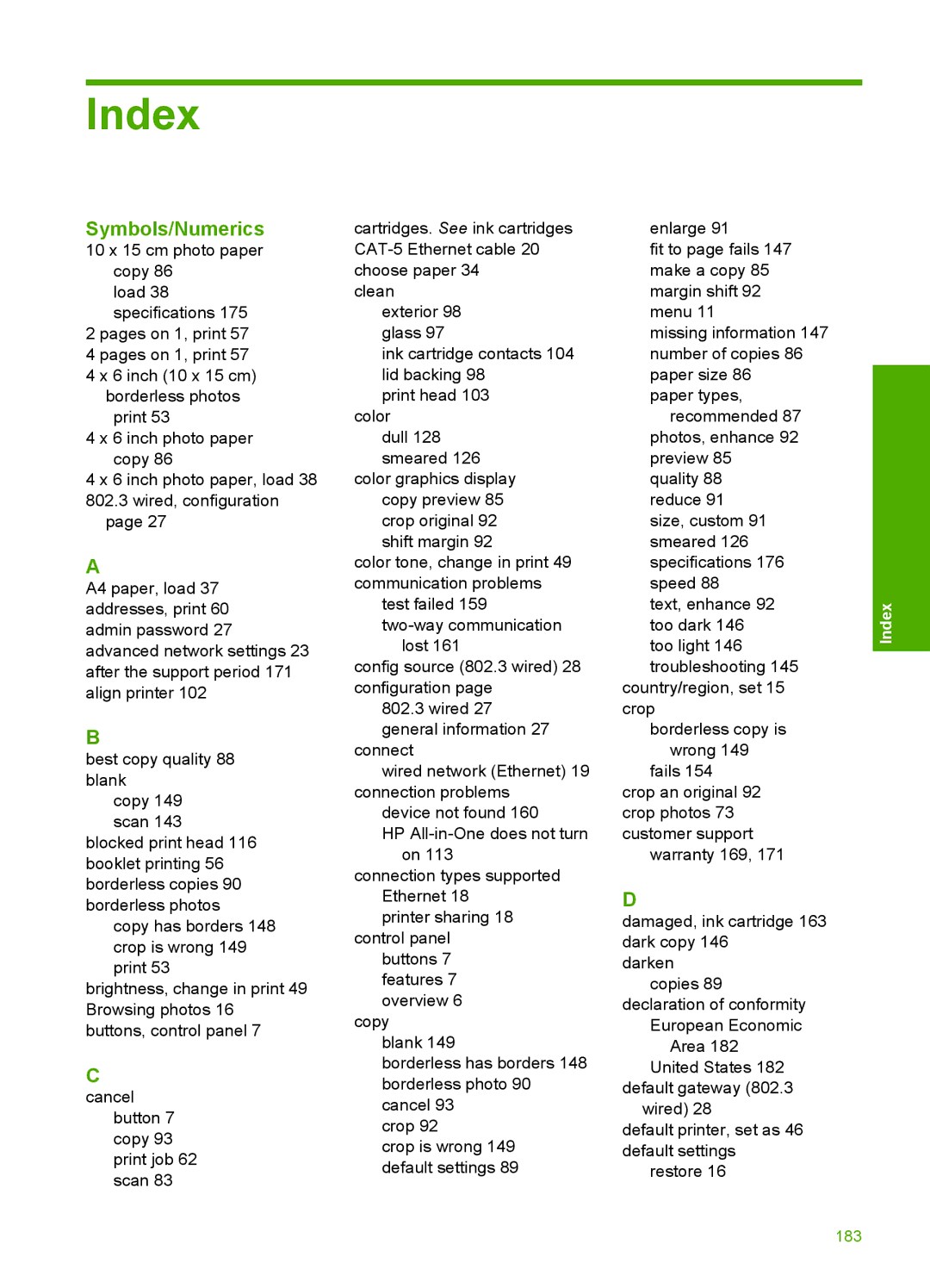 HP C6200 manual Index, Symbols/Numerics 