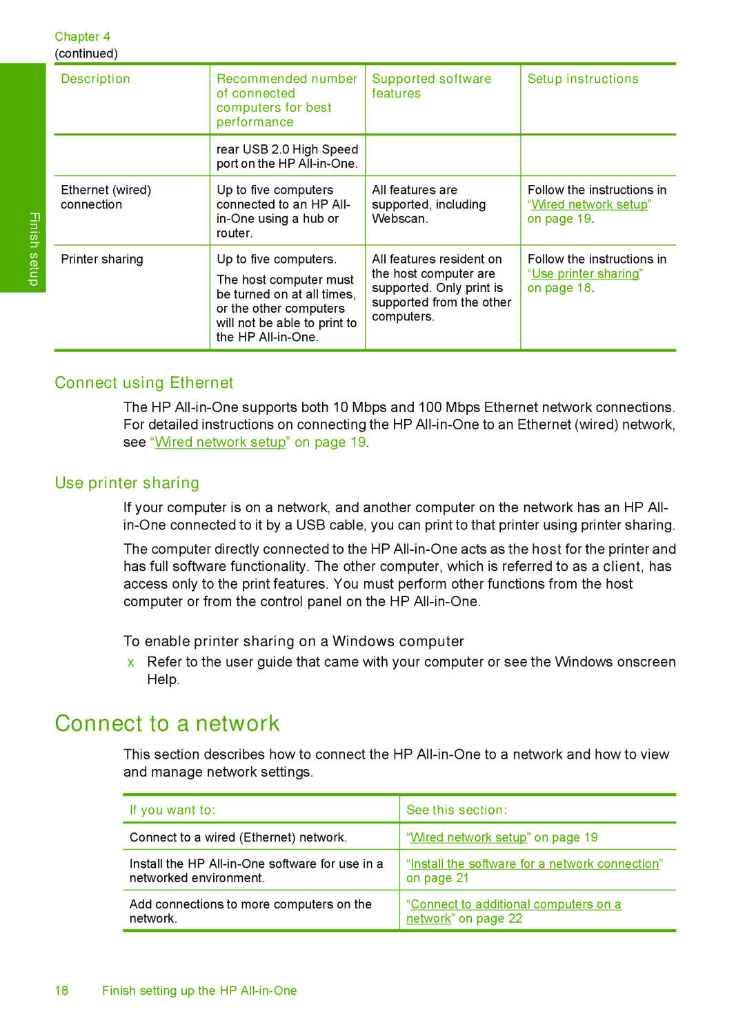 HP C6200 manual Connect to a network, Connect using Ethernet, Use printer sharing 