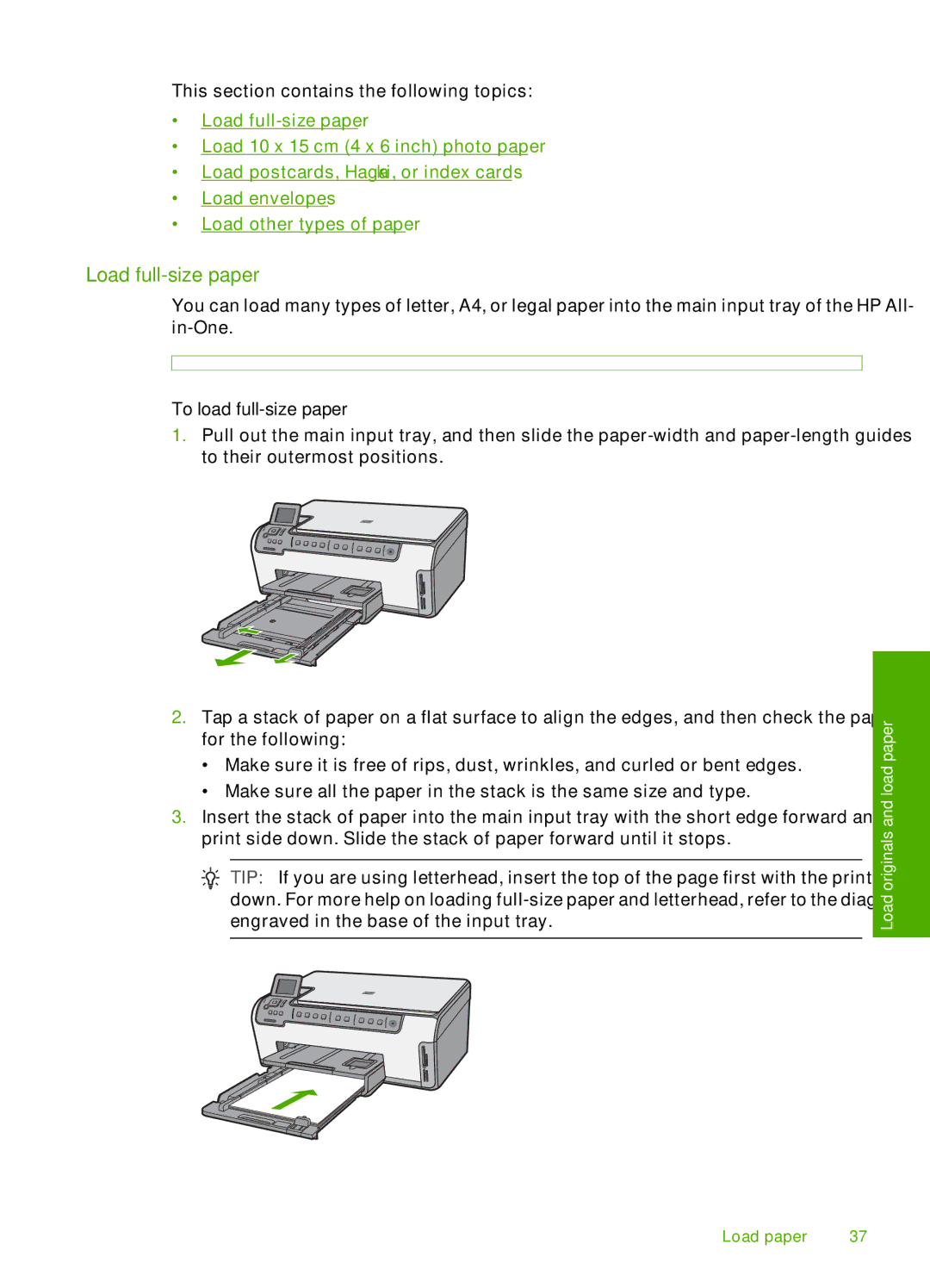 HP C6200 manual Load full-size paper, To load full-size paper 