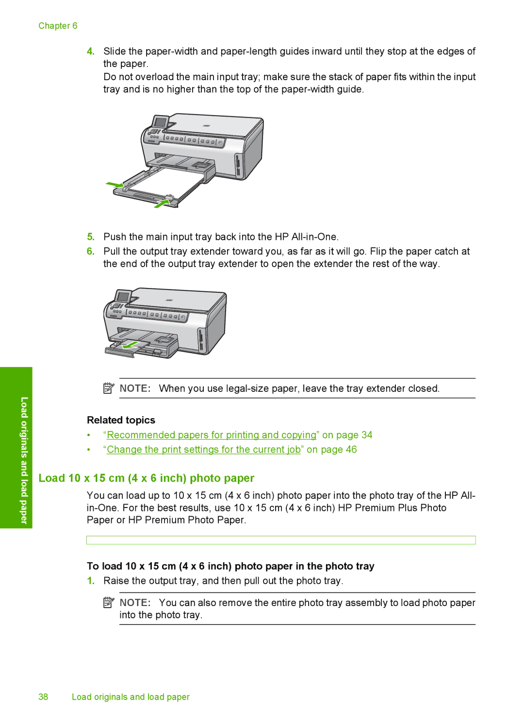 HP C6200 manual Load 10 x 15 cm 4 x 6 inch photo paper, To load 10 x 15 cm 4 x 6 inch photo paper in the photo tray 