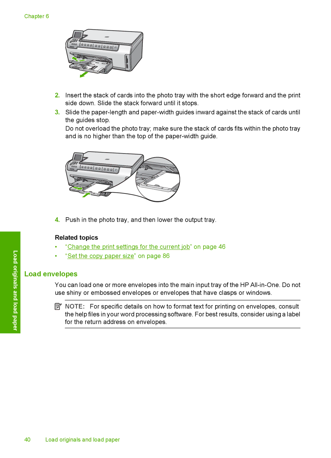 HP C6200 manual Load envelopes 