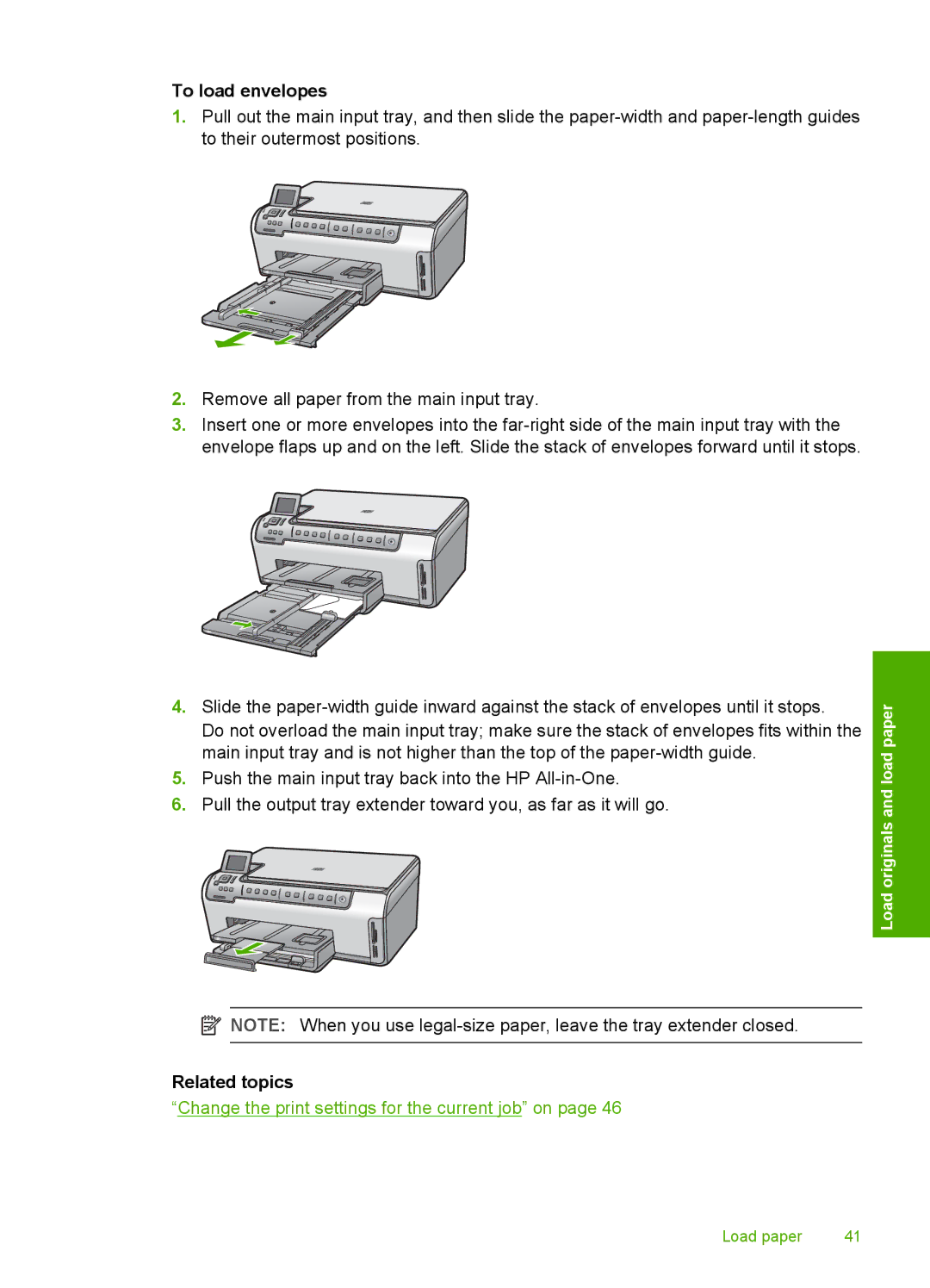 HP C6200 manual To load envelopes 