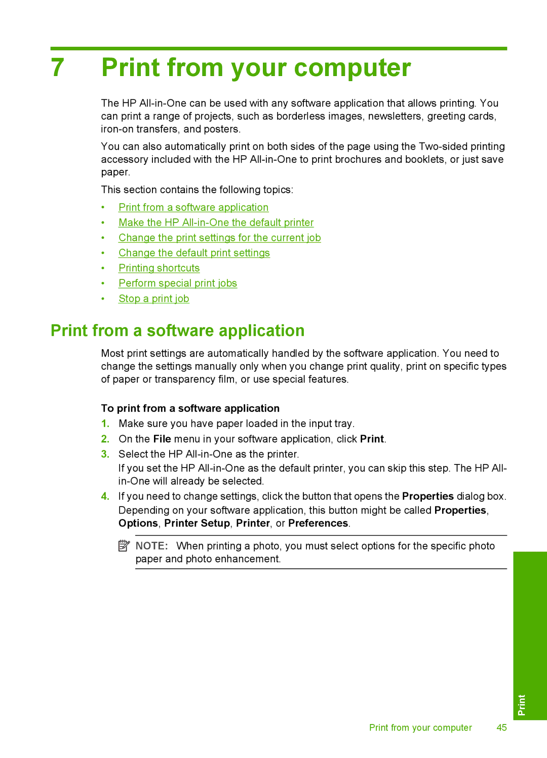 HP C6200 manual Print from your computer, Print from a software application, To print from a software application 