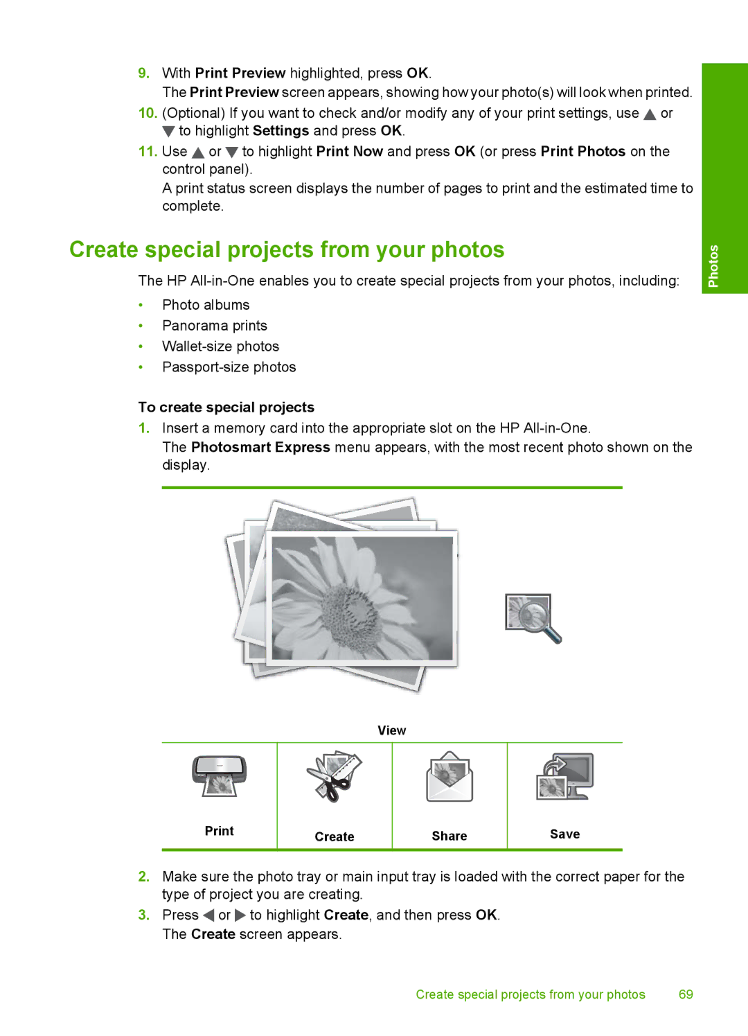 HP C6200 manual Create special projects from your photos, To create special projects 