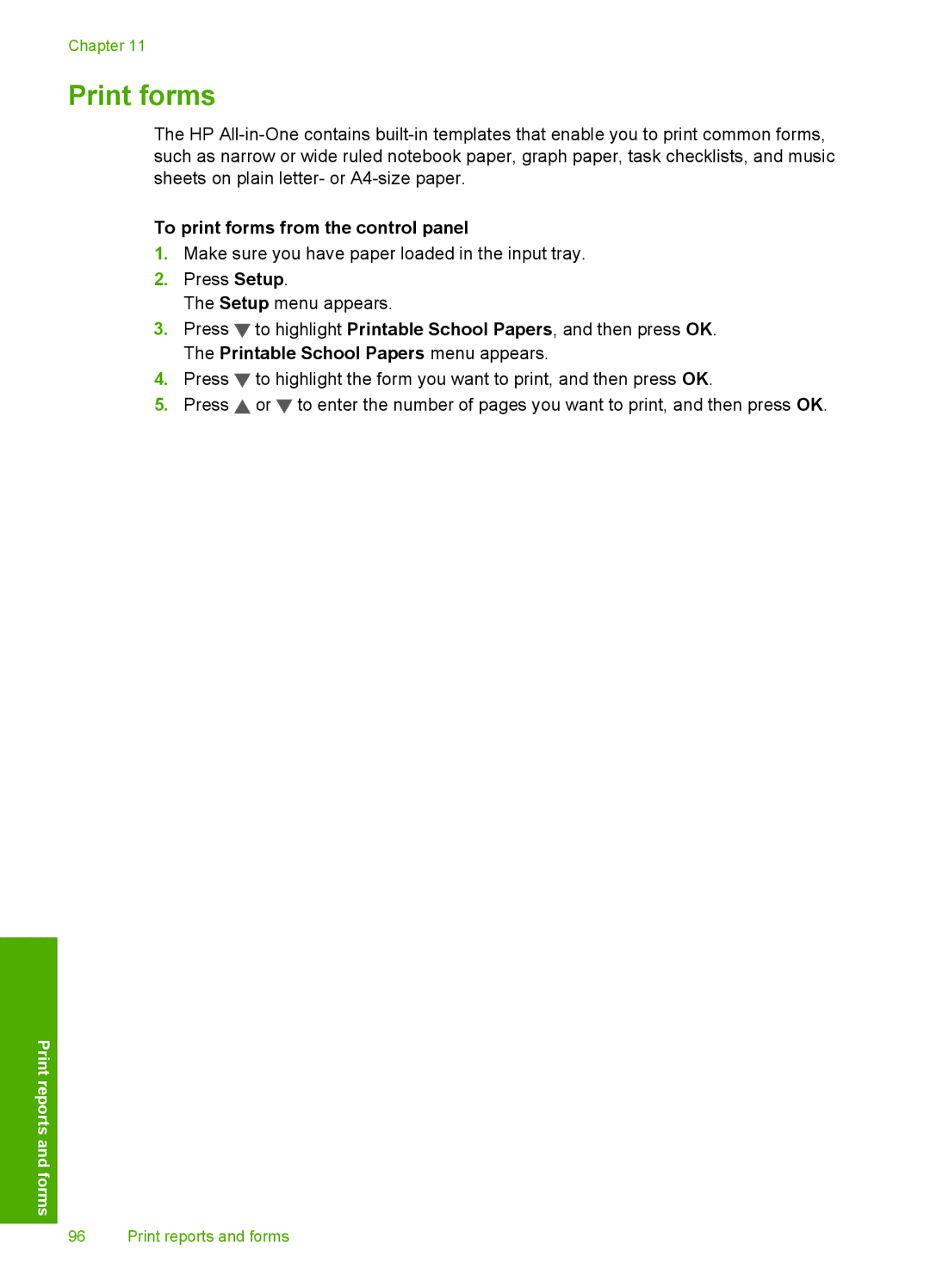 HP C6200 manual Print forms, To print forms from the control panel 