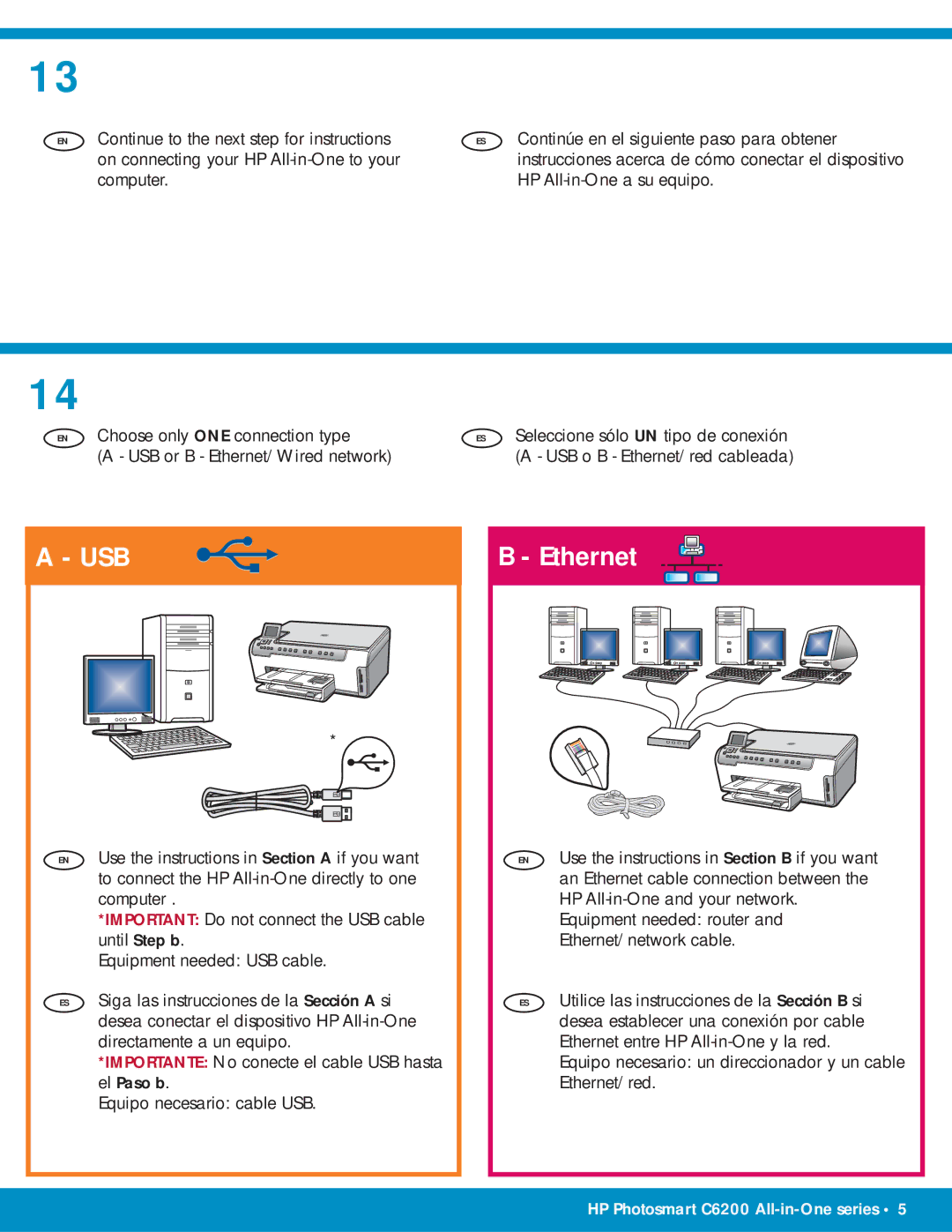 HP C6250, C6240 manual Usb, Ethernet 