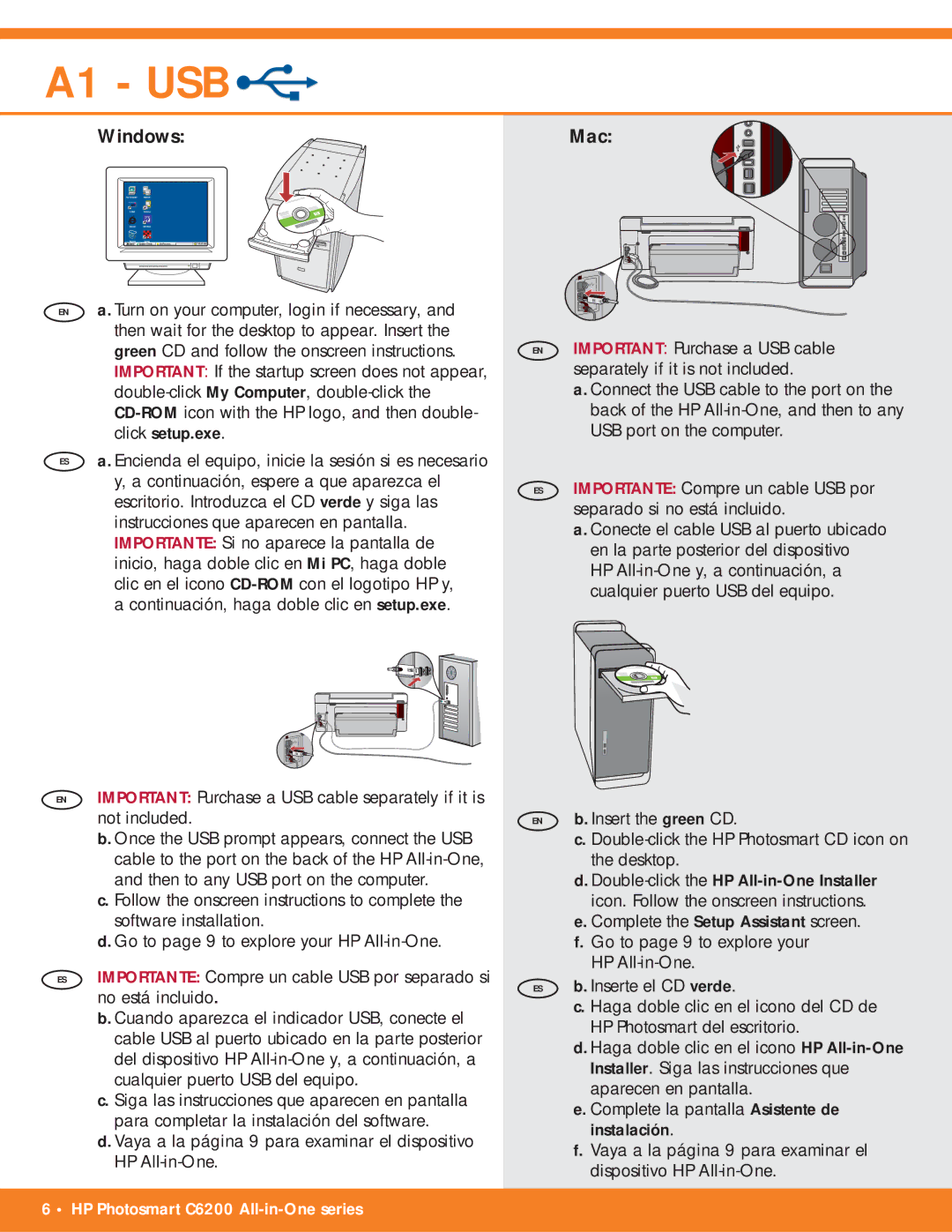 HP C6240, C6250 manual A1 USB 