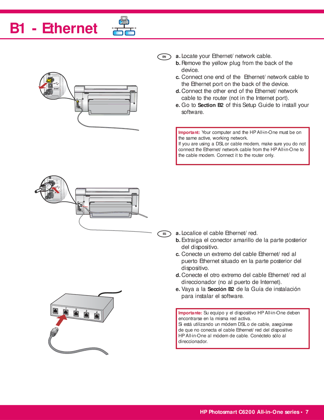 HP C6250, C6240 manual B1 Ethernet 