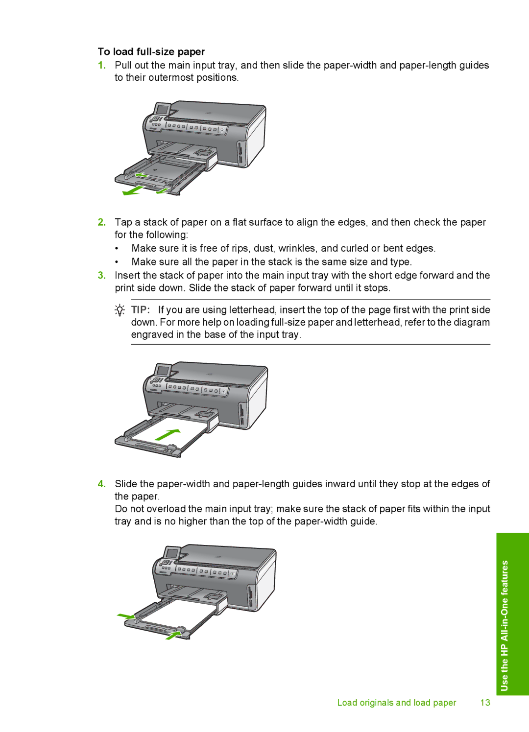 HP C6250, C6280 manual To load full-size paper 