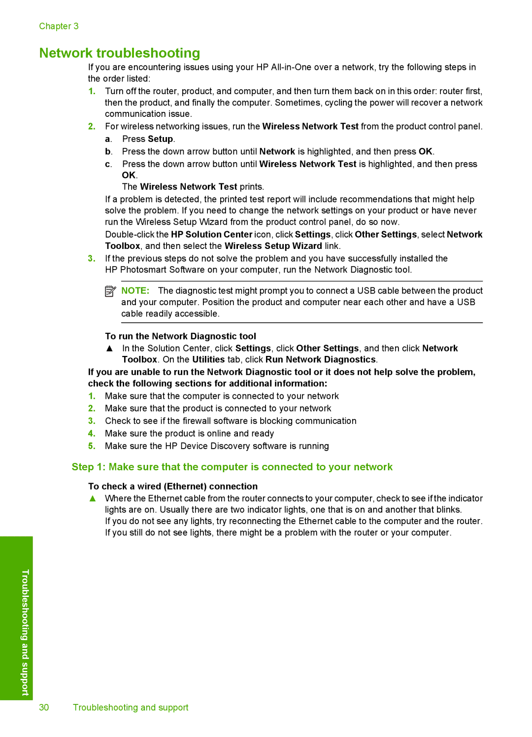 HP C6350 Network troubleshooting, Make sure that the computer is connected to your network, Wireless Network Test prints 