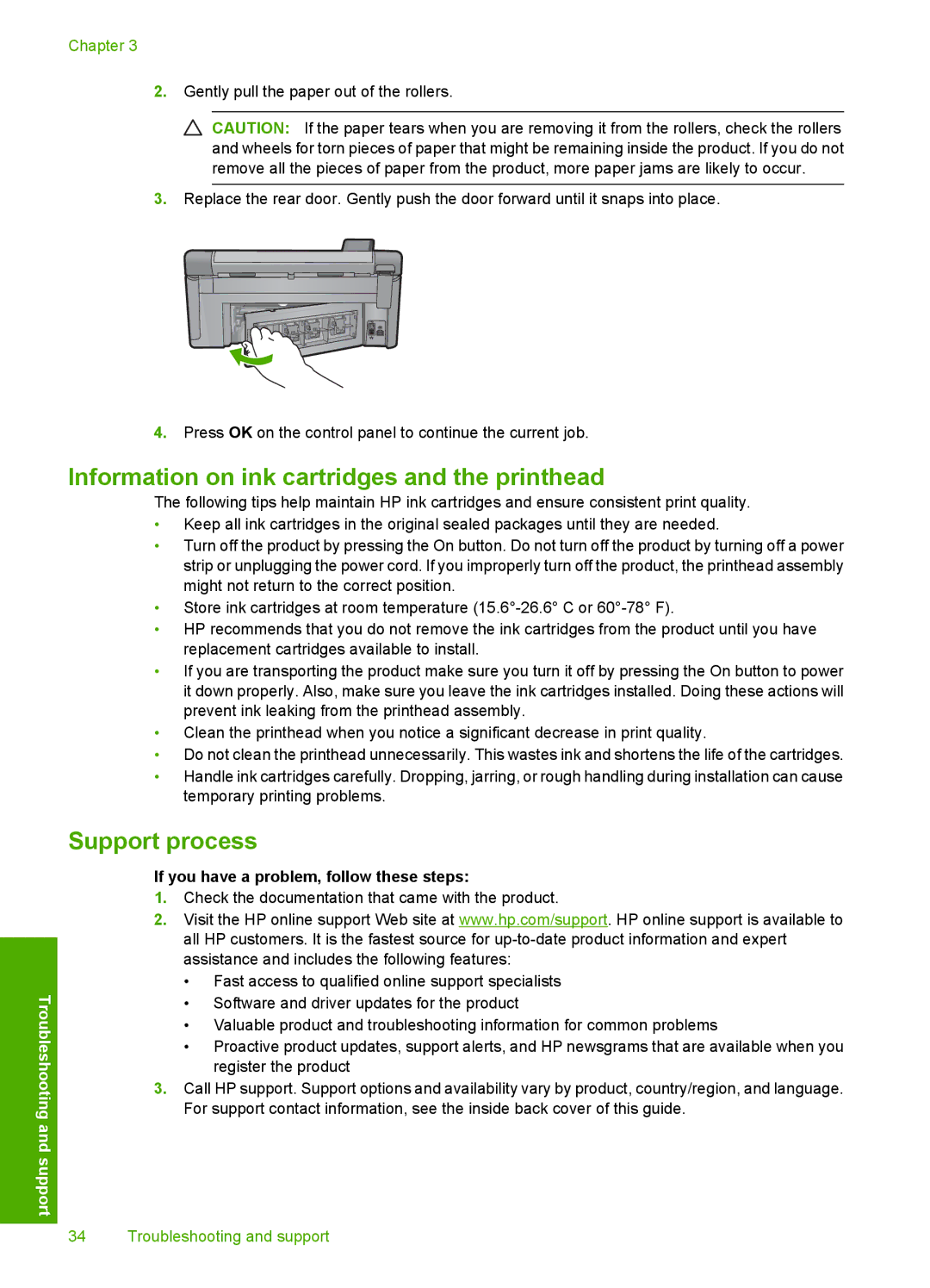 HP C6380 manual Information on ink cartridges and the printhead, Support process, If you have a problem, follow these steps 