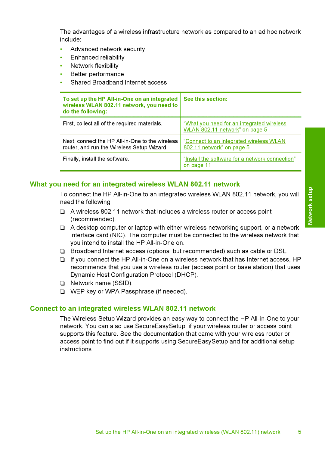 HP C6340, C6380, C6350 manual What you need for an integrated wireless Wlan 802.11 network 