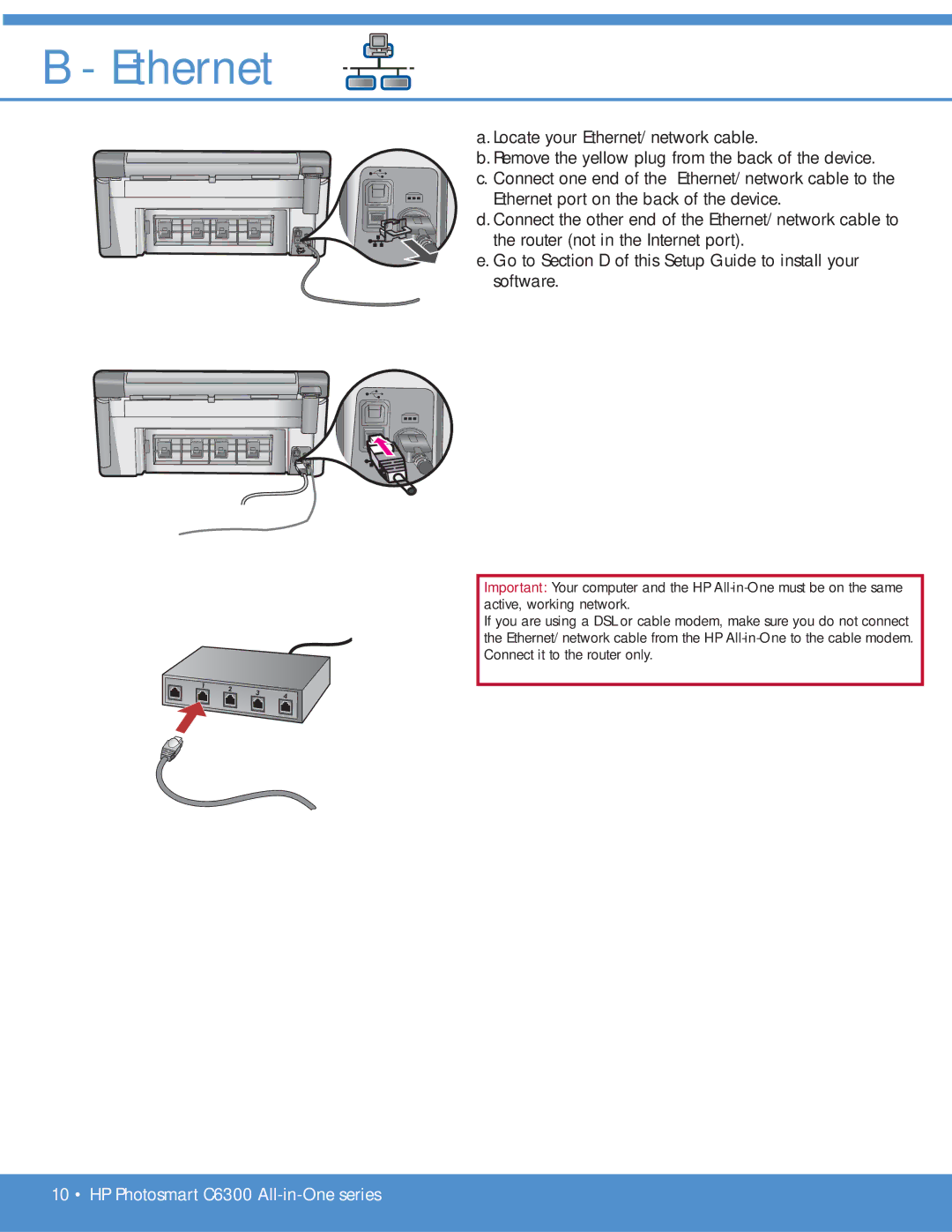 HP C6340, C6380, C6350 manual Ethernet 