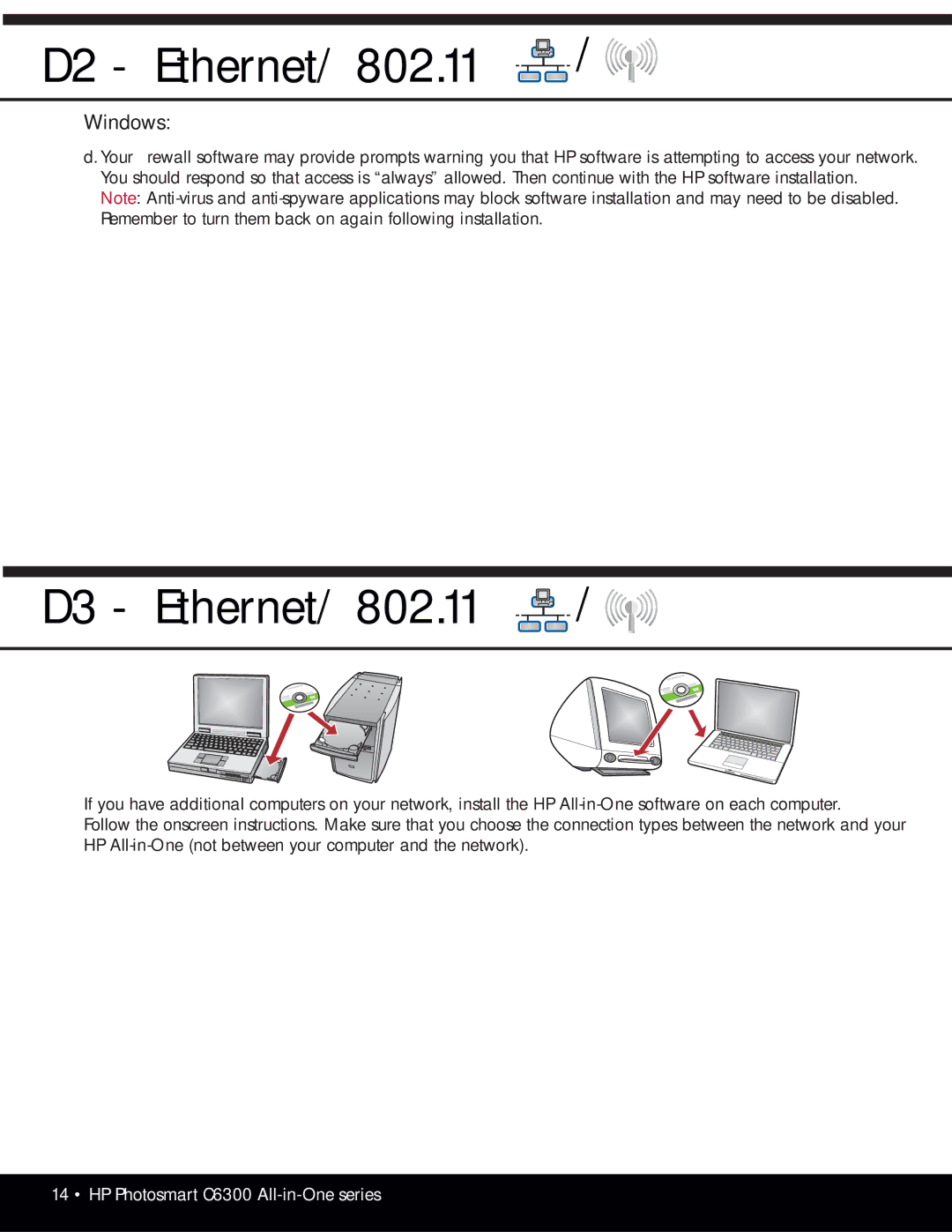 HP C6350, C6380, C6340 manual D2 Ethernet 