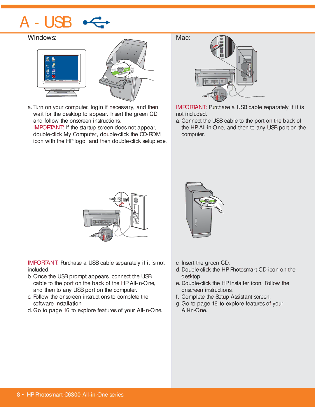 HP C6350, C6380, C6340 manual Usb 