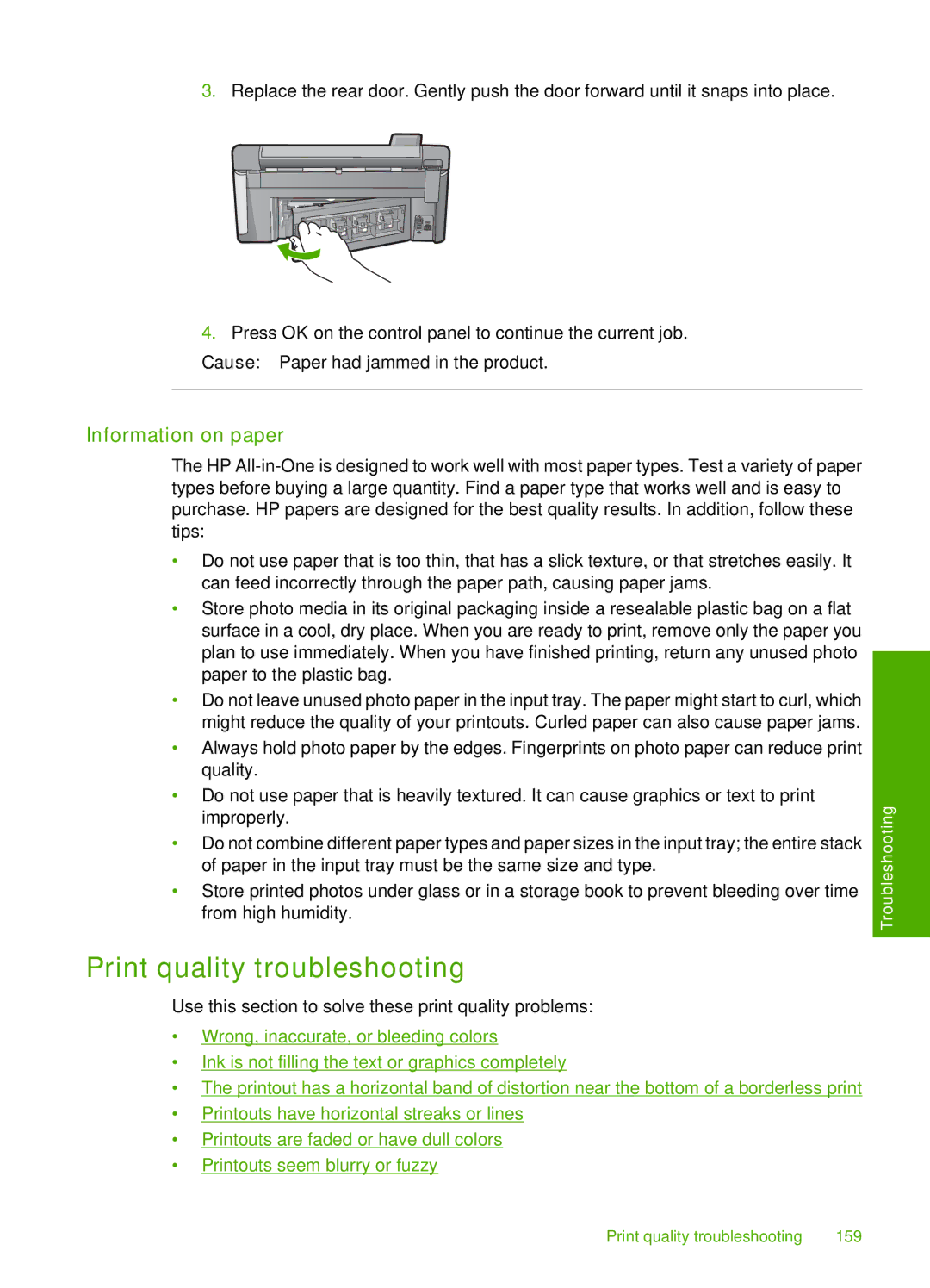 HP C6380, C6340 manual Print quality troubleshooting, Information on paper 