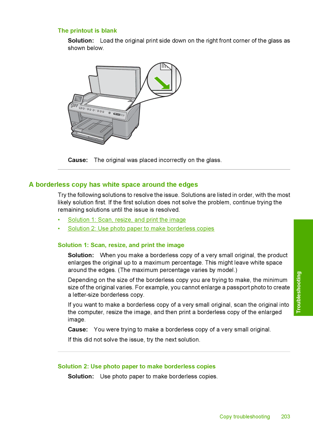 HP C6380 Borderless copy has white space around the edges, Printout is blank, Solution 1 Scan, resize, and print the image 