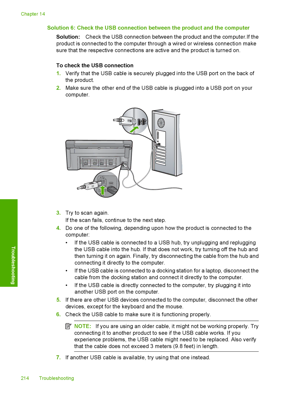 HP C6340, C6380 manual To check the USB connection 