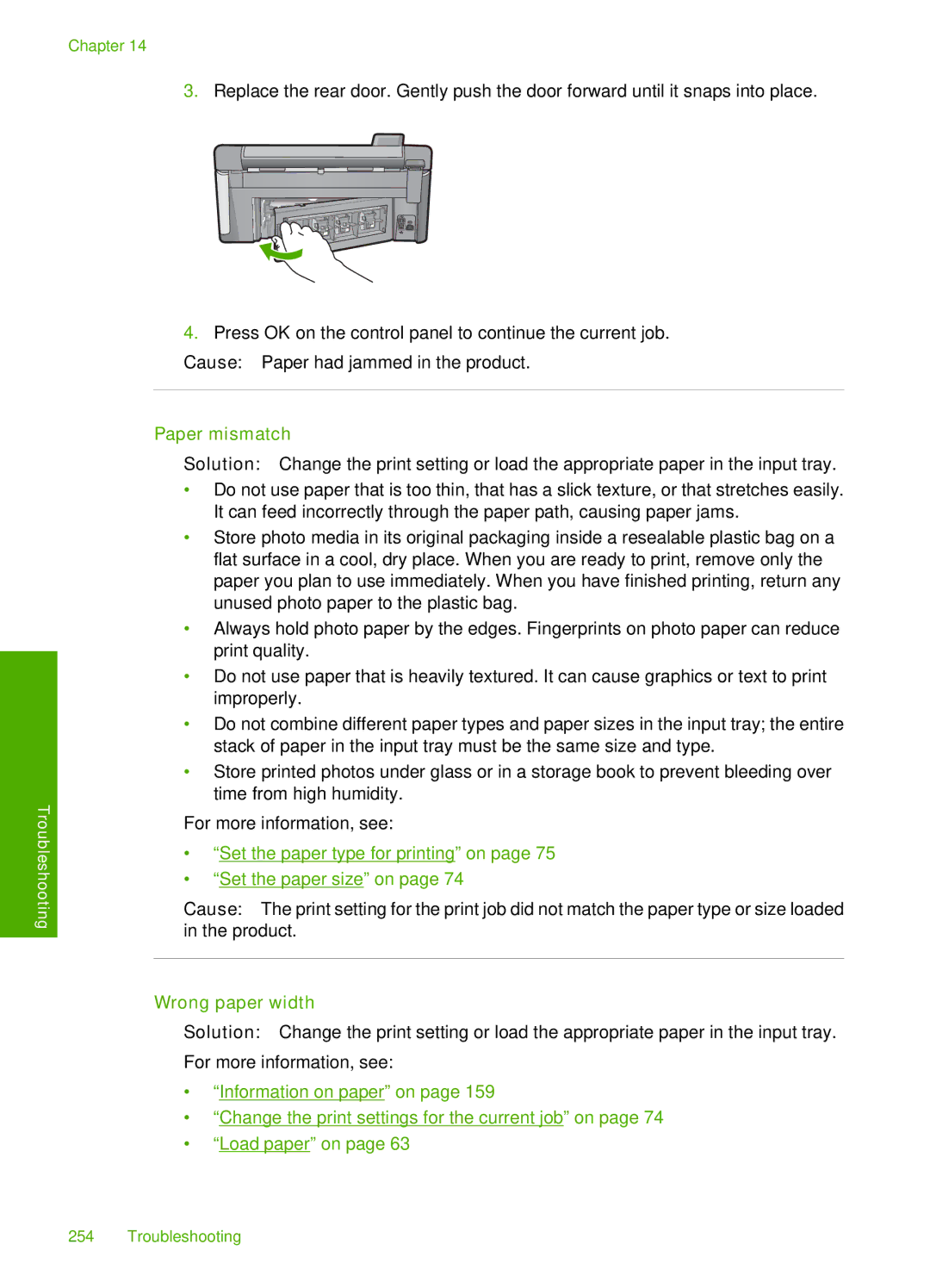 HP C6340, C6380 manual Paper mismatch, Wrong paper width 