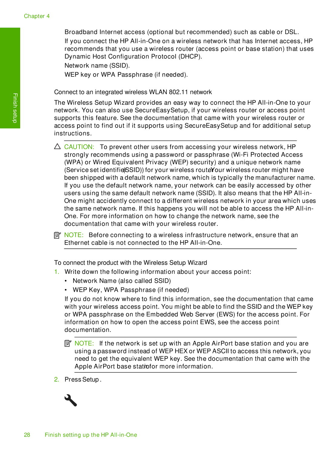 HP C6340 Connect to an integrated wireless Wlan 802.11 network, To connect the product with the Wireless Setup Wizard 