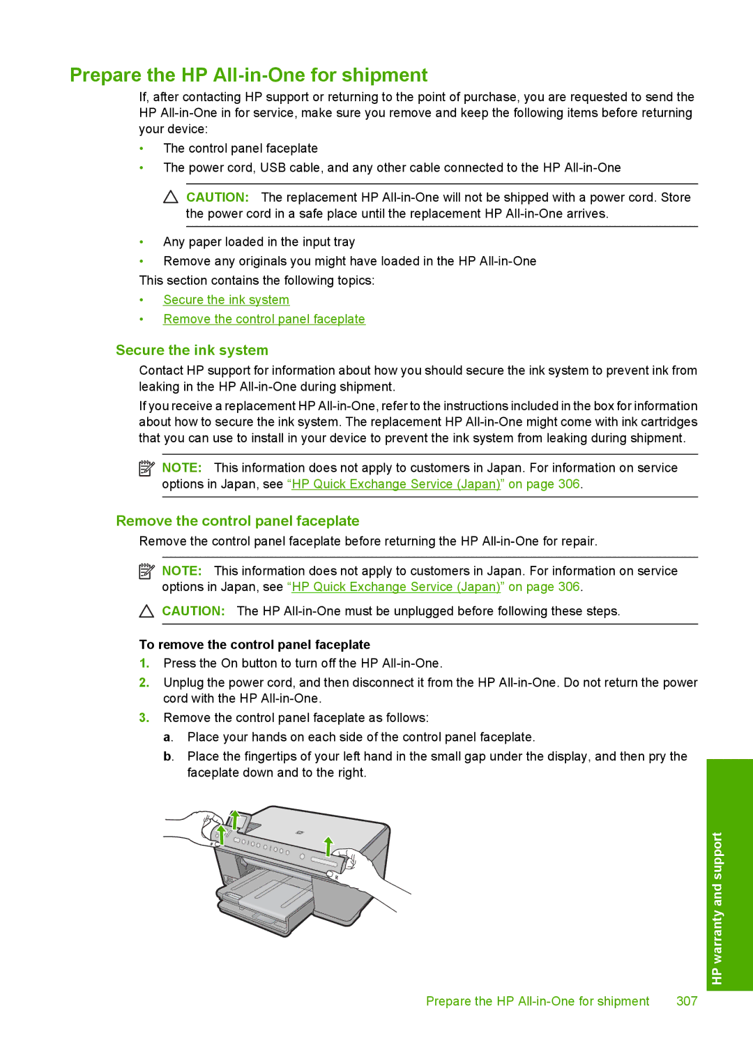 HP C6380, C6340 manual Secure the ink system, Remove the control panel faceplate 