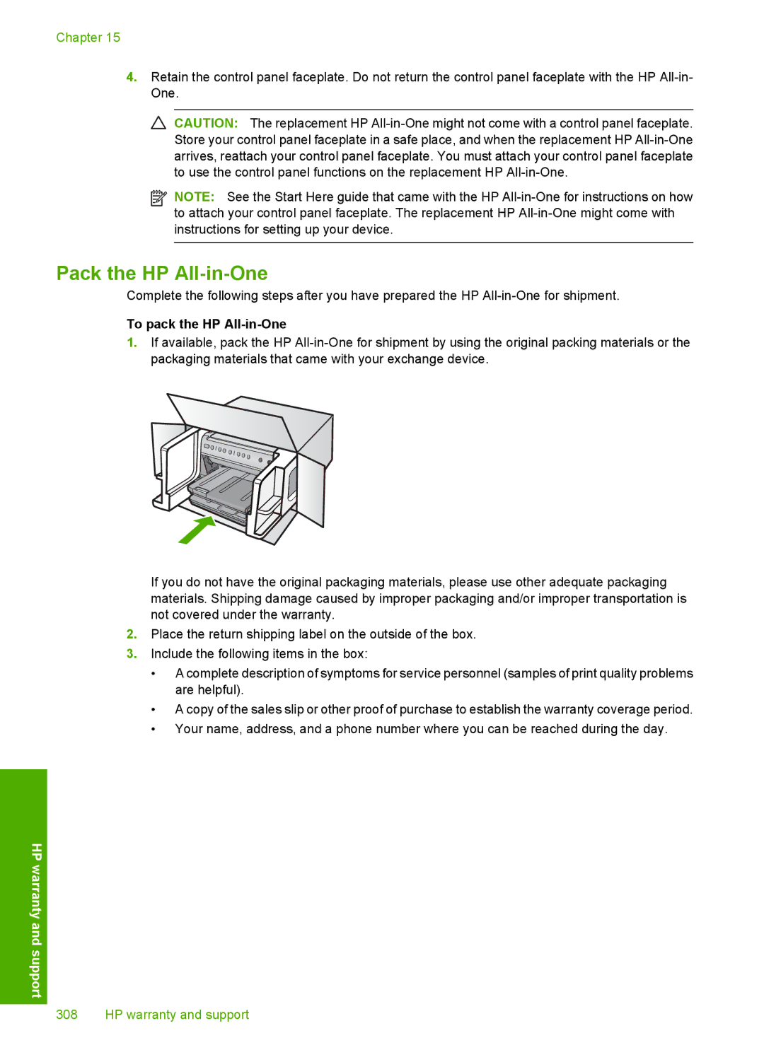 HP C6340, C6380 manual Pack the HP All-in-One 