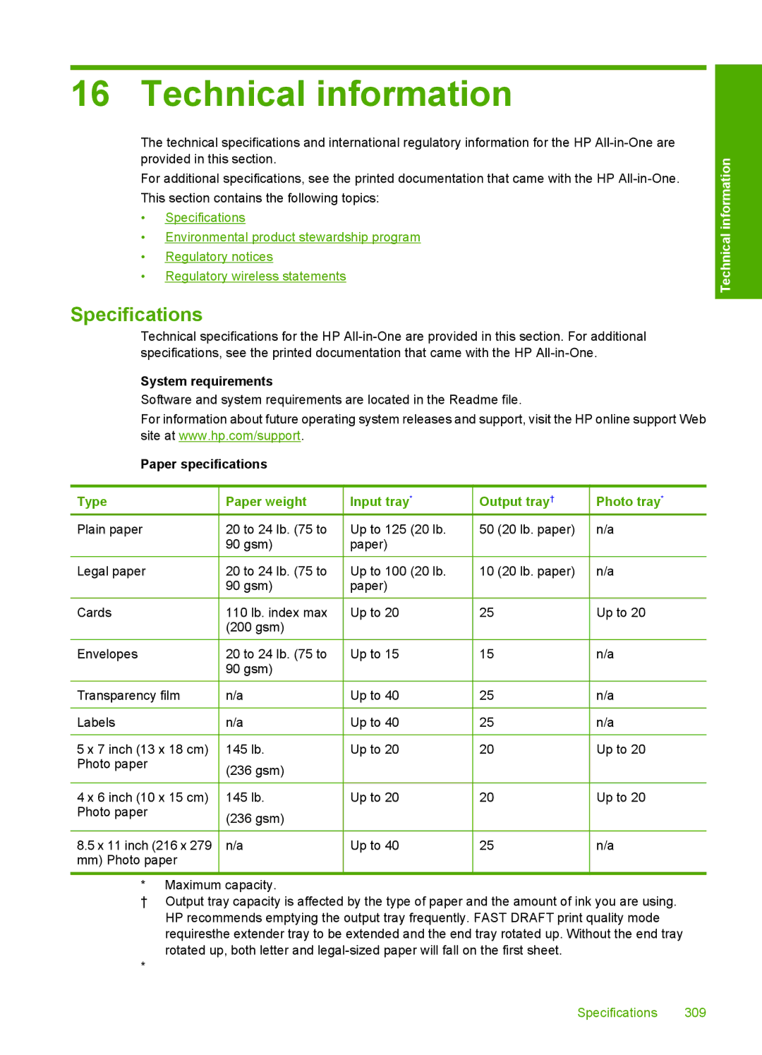 HP C6380, C6340 manual Technical information, Specifications 