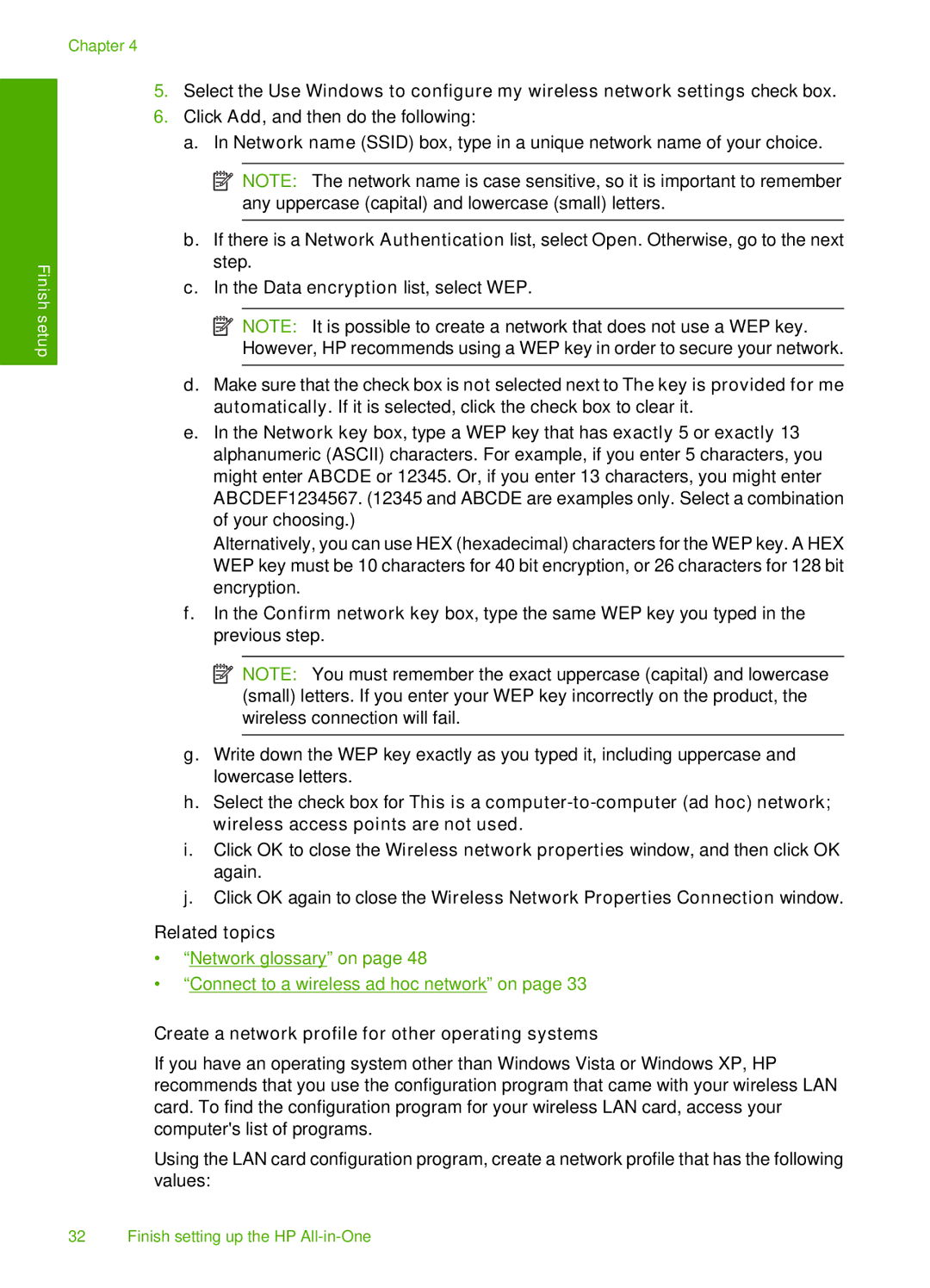 HP C6340, C6380 manual Create a network profile for other operating systems 