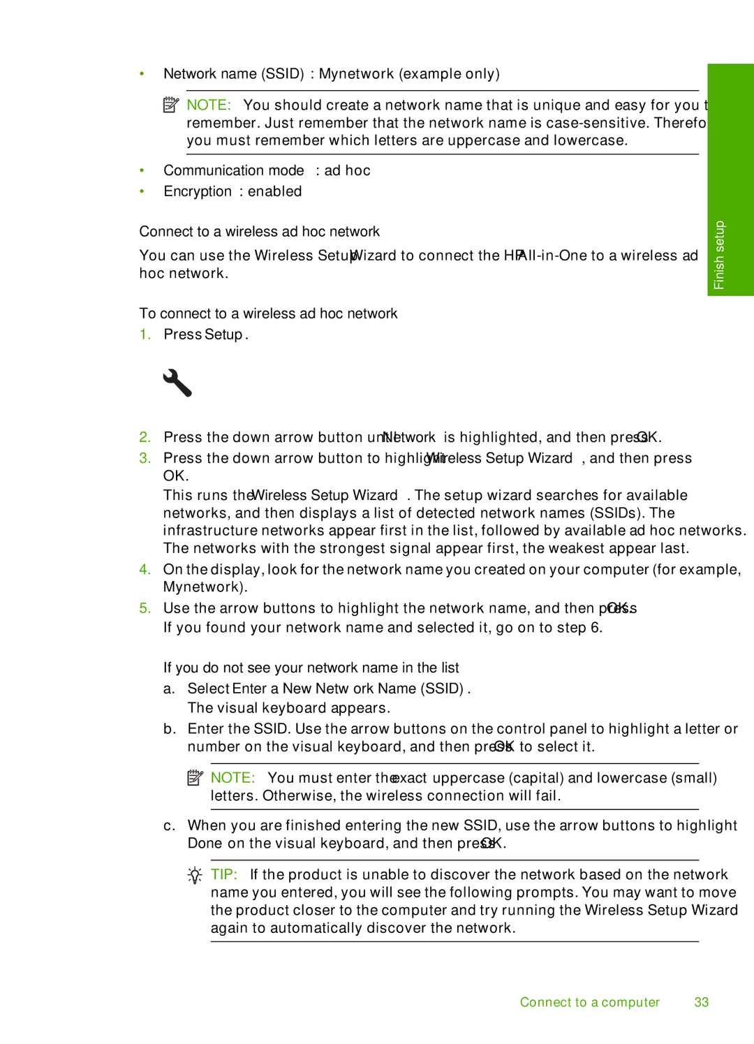 HP C6380, C6340 manual To connect to a wireless ad hoc network 